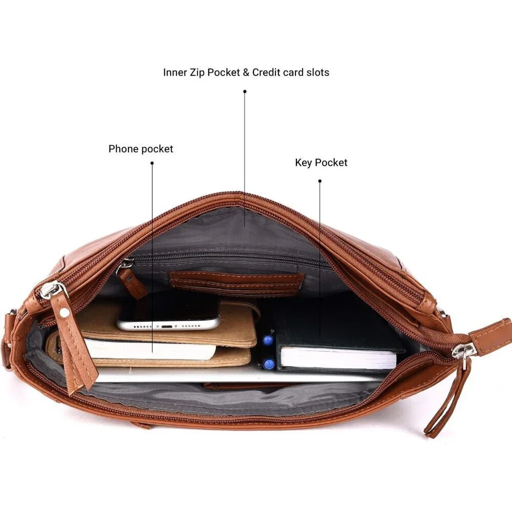 Leather Crossbody Bag Large Soft Napa Women Handmade Stylish Function